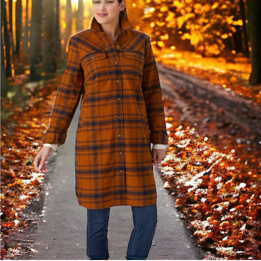 Duluth Trading Co Women's Orange Plaid shirt Jacket